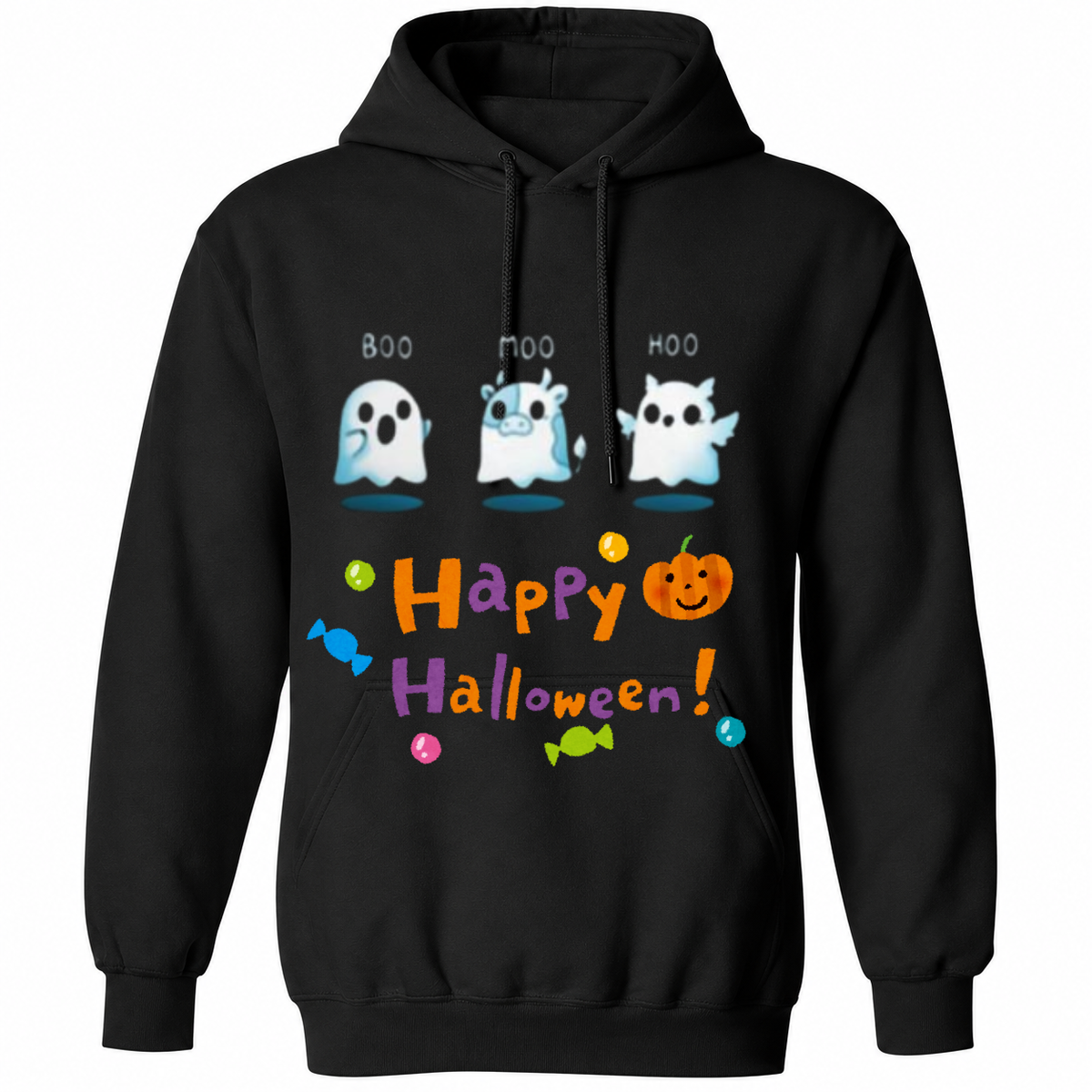 Boo Moo Hoo Happy Halloween T-Shirt – Cute Ghost & Pumpkin Graphic Tee – Spooky Season Shirt