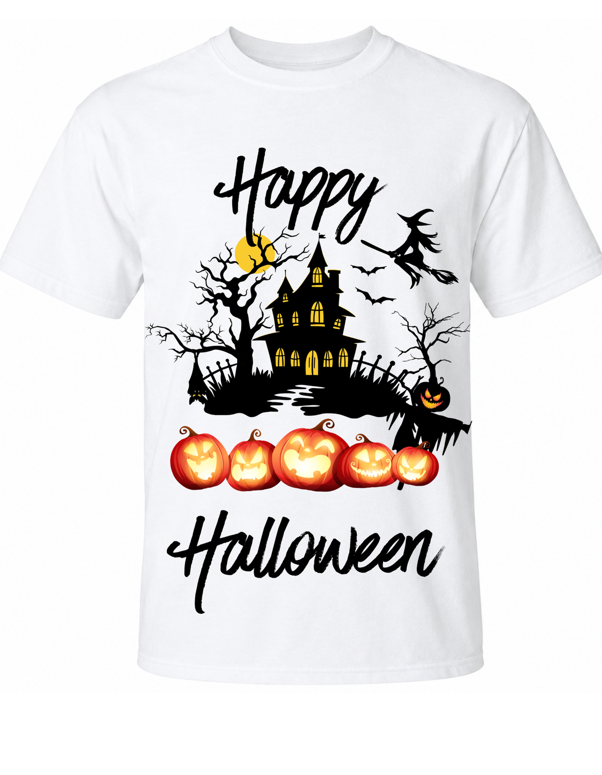 Happy Halloween Haunted House & Pumpkin Graphic T-Shirt