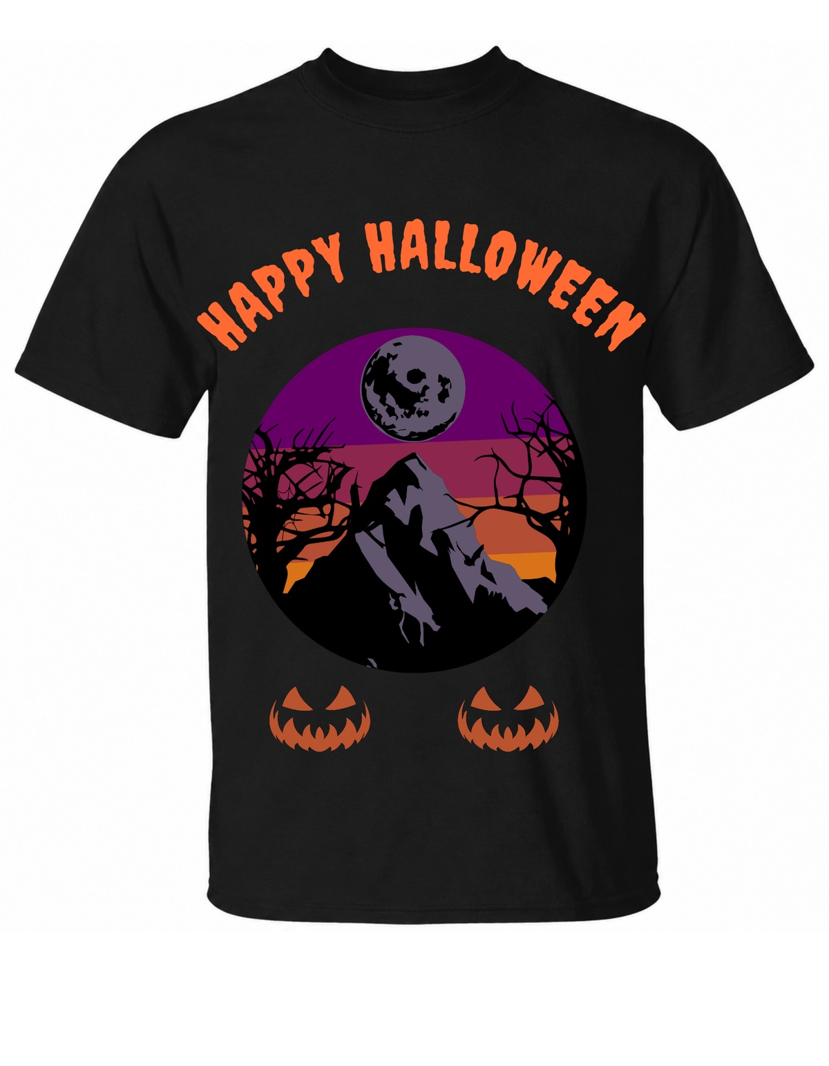 Happy Halloween Spooky Moon & Pumpkin Graphic T-Shirt