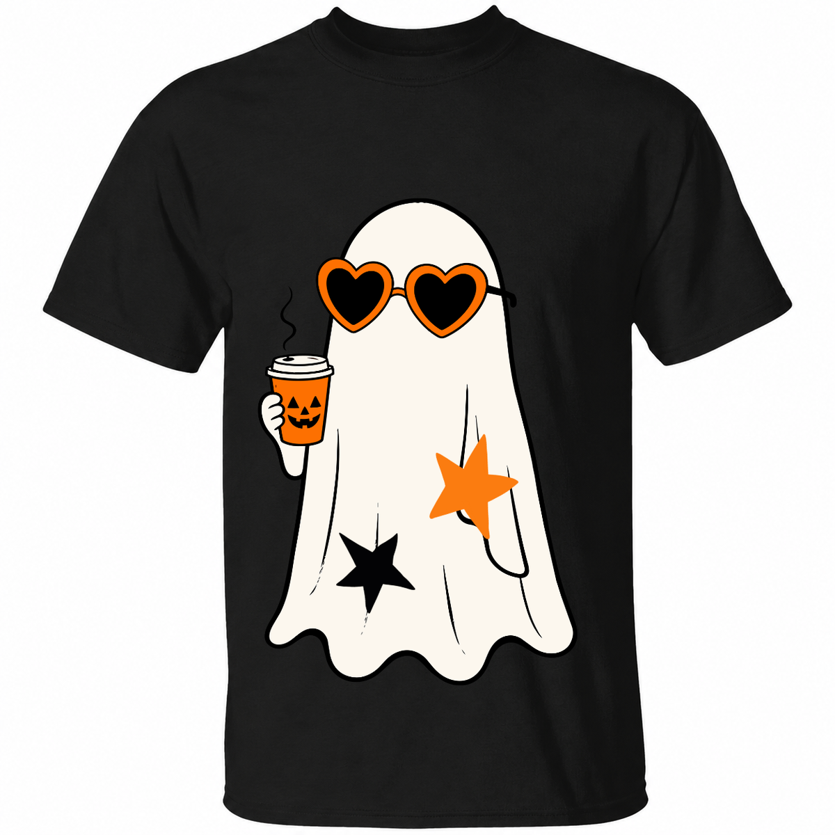 Coffee Ghost Halloween T-Shirt – Cute Spooky Ghost with Heart Sunglasses Graphic Tee