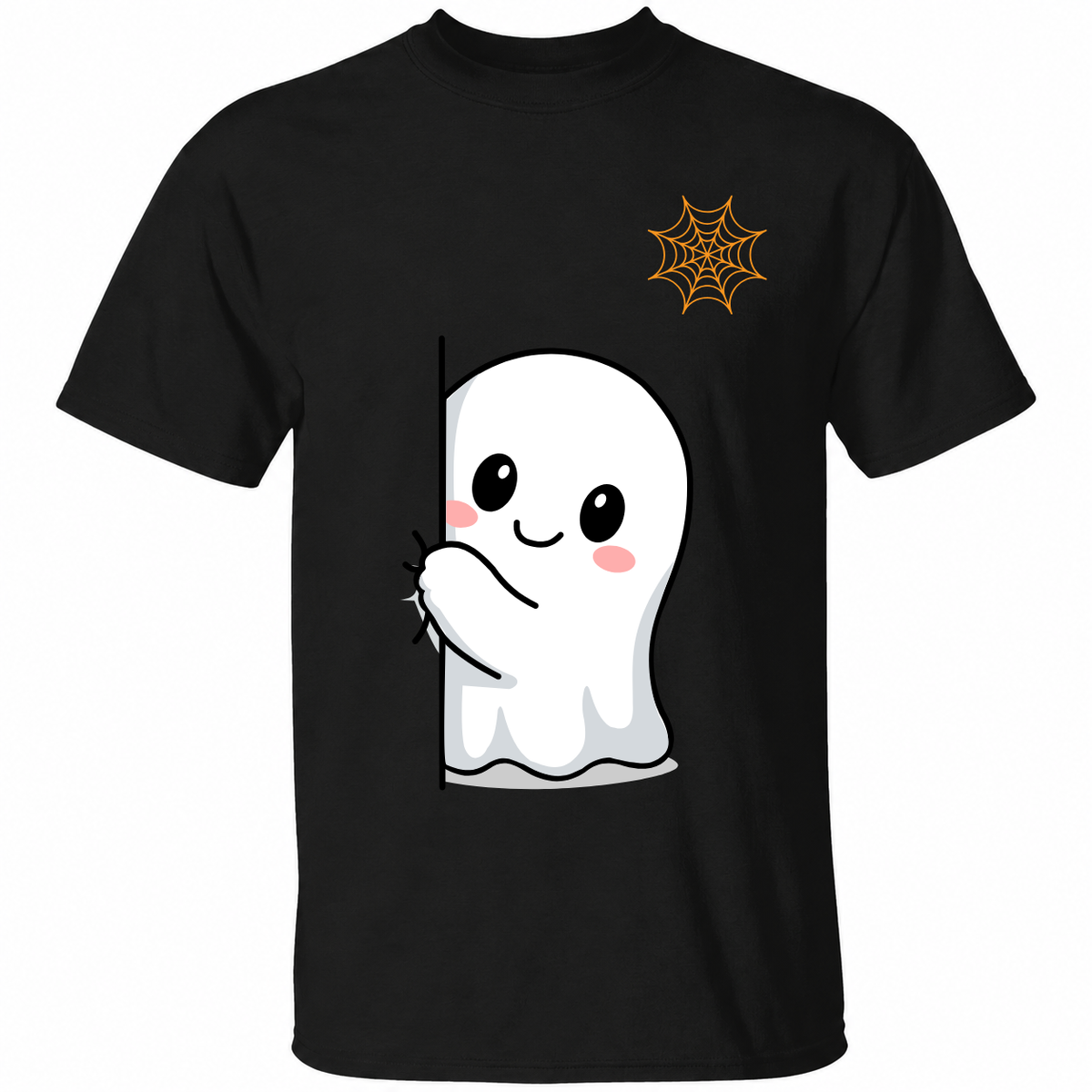 Cute Peekaboo Ghost Halloween T-Shirt – Kawaii Spooky Ghost & Spider Web Graphic Tee