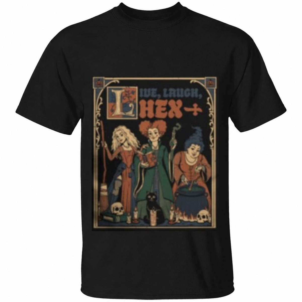 We Laugh, Hex & Brew Halloween T-Shirt – Vintage Witch Graphic Tee – Spooky Season Shirt