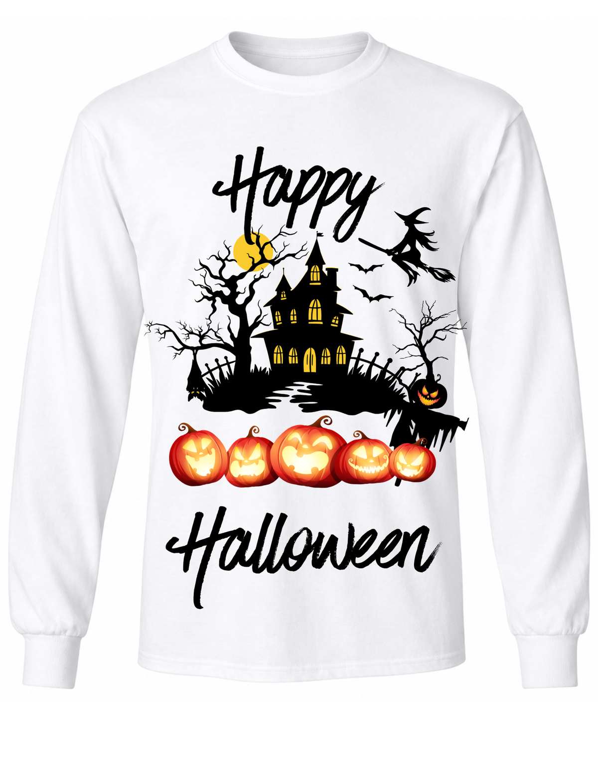 Happy Halloween Haunted House & Pumpkin Graphic T-Shirt