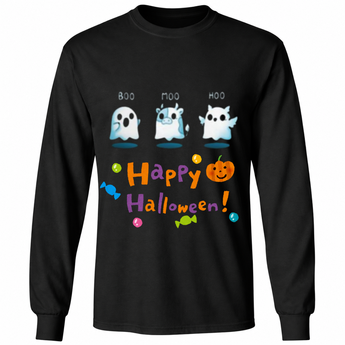 Boo Moo Hoo Happy Halloween T-Shirt – Cute Ghost & Pumpkin Graphic Tee – Spooky Season Shirt