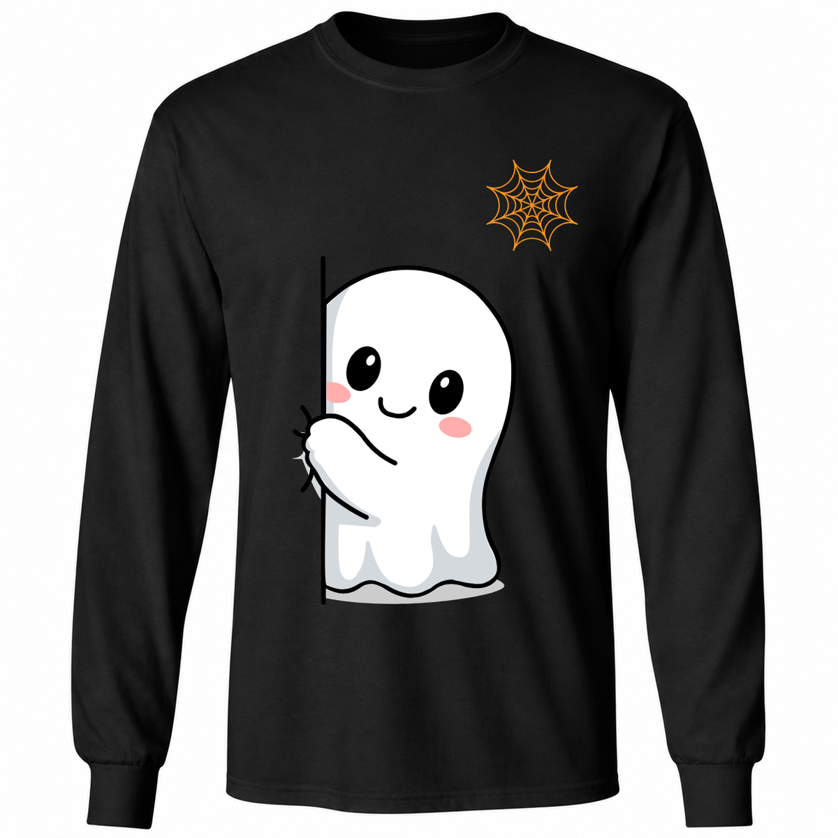 Cute Peekaboo Ghost Halloween T-Shirt – Kawaii Spooky Ghost & Spider Web Graphic Tee