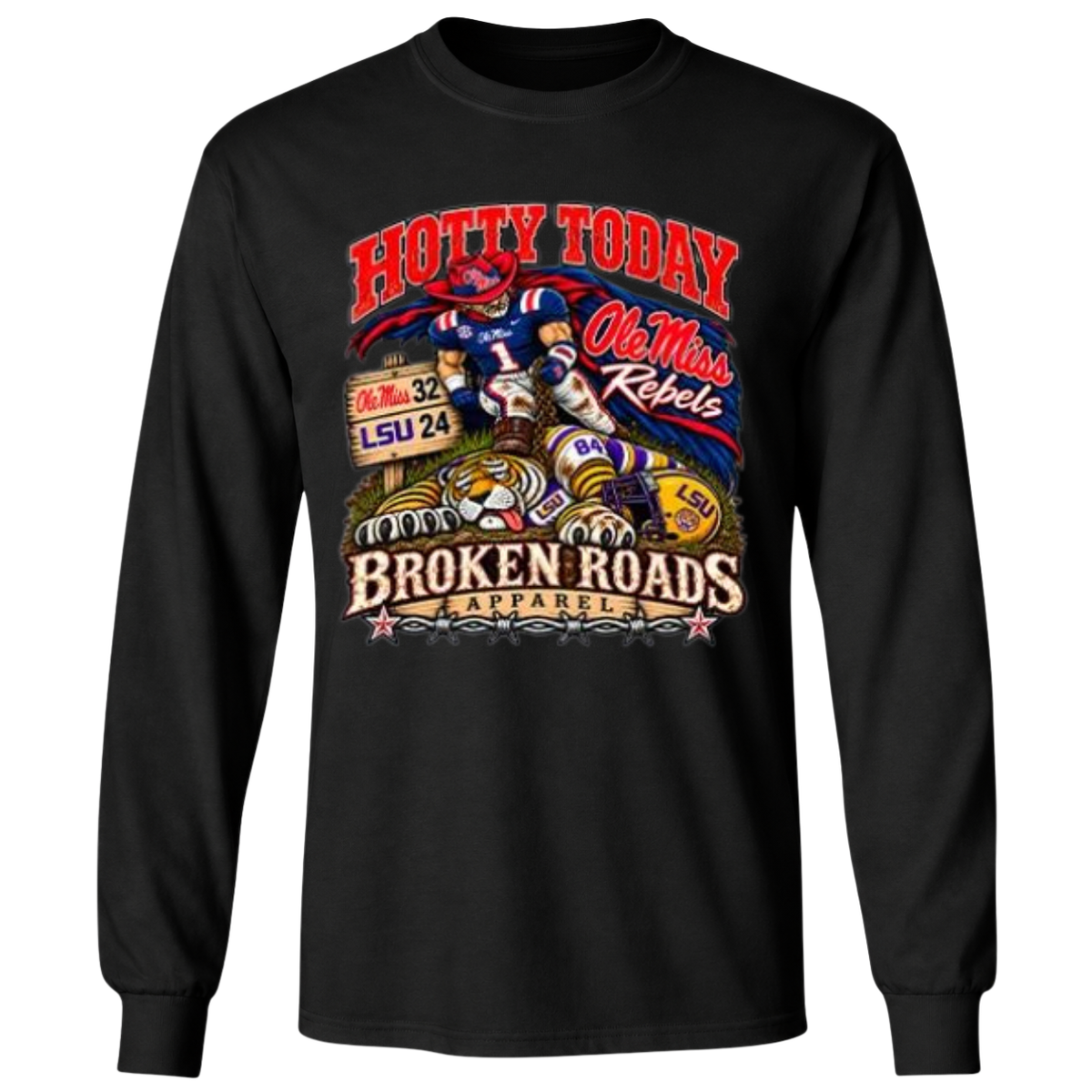 Hotty Toddy Ole Miss Vs LSU 24-32 Broken Roads T Shirt