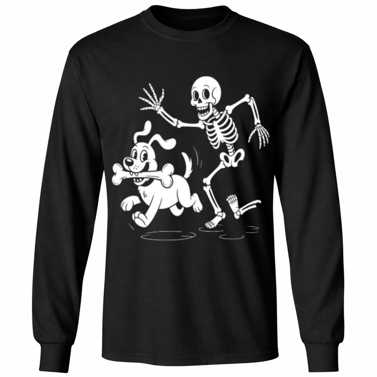 Funny Skeleton & Dog Halloween T-Shirt – Playful Spooky Graphic Tee – Dog Lover Shirt