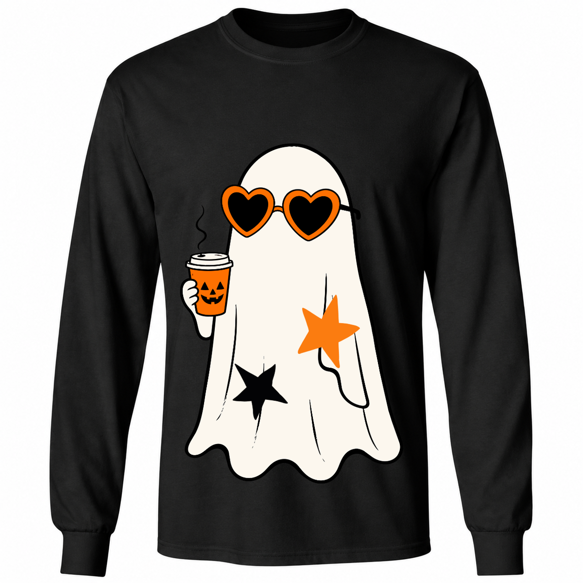 Coffee Ghost Halloween T-Shirt – Cute Spooky Ghost with Heart Sunglasses Graphic Tee