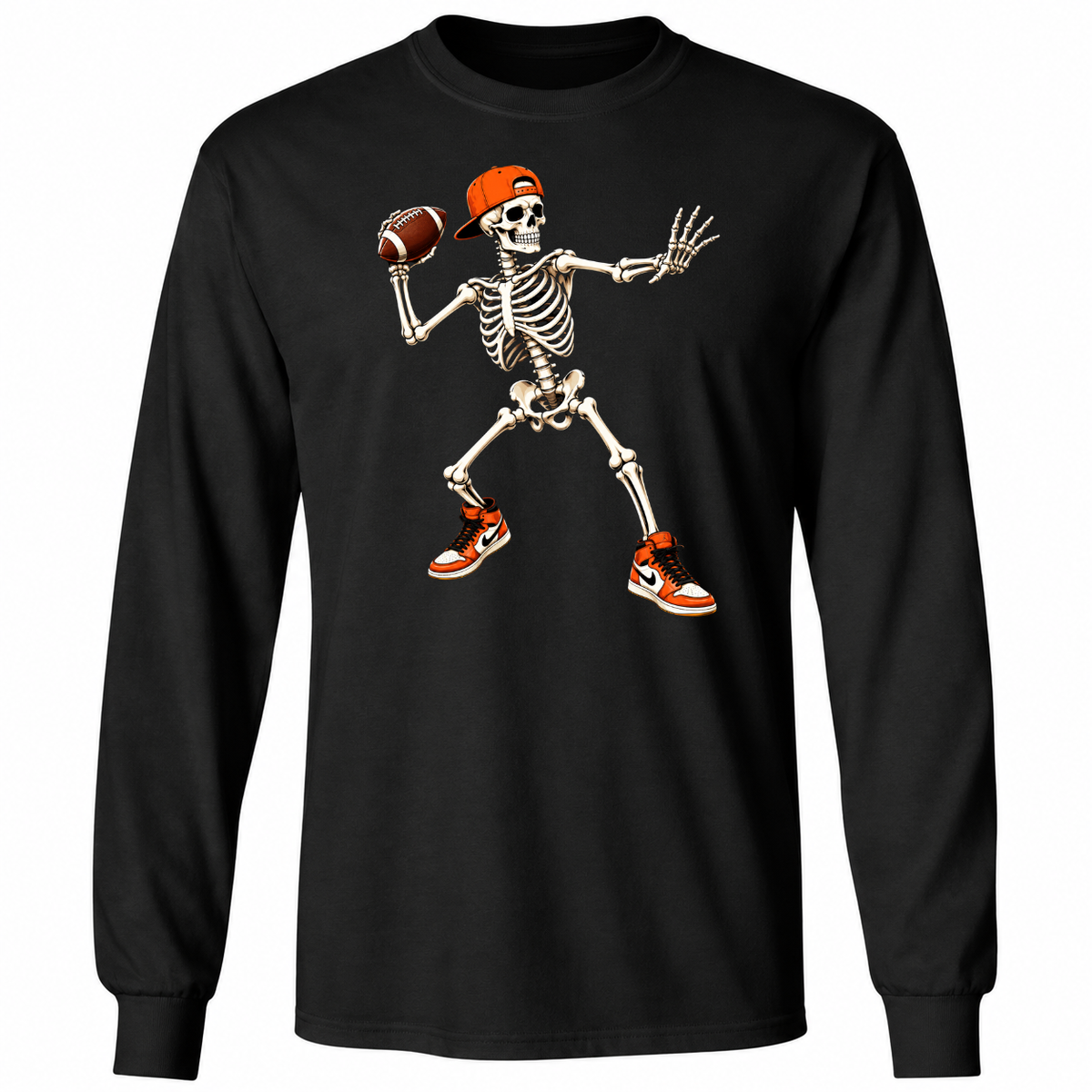 Football Skeleton T-Shirt – Funny Quarterback Graphic Tee – Halloween Sports Shirt