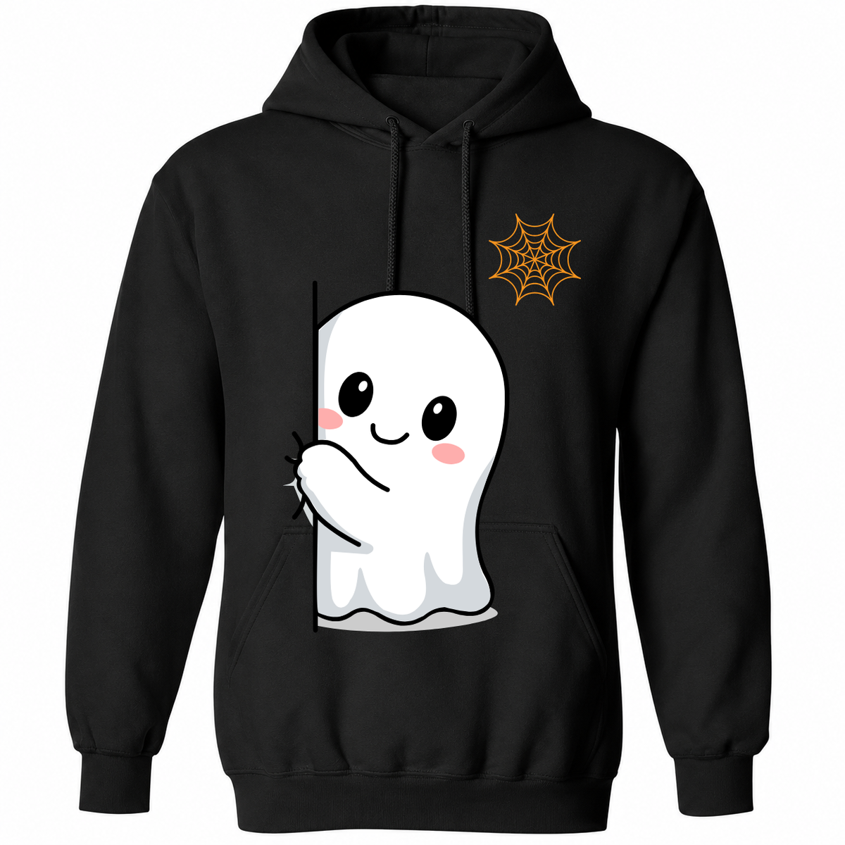 Cute Peekaboo Ghost Halloween T-Shirt – Kawaii Spooky Ghost & Spider Web Graphic Tee