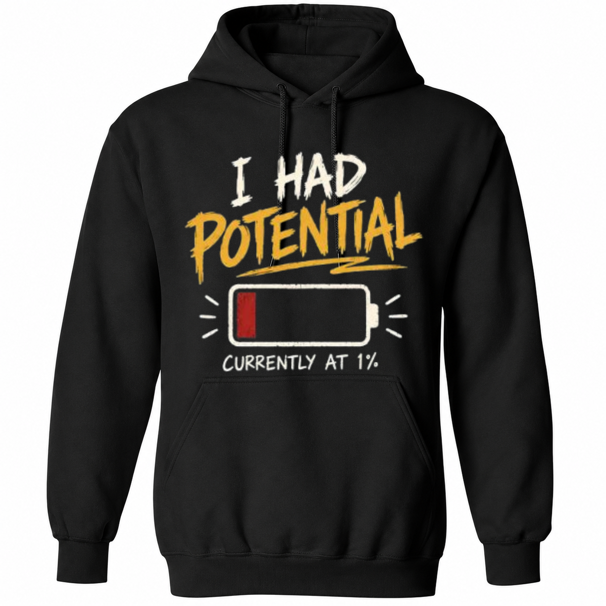 I Had Potential Currently at 1% T-Shirt – Funny Low Battery Graphic Tee – Sarcastic Humor Shirt