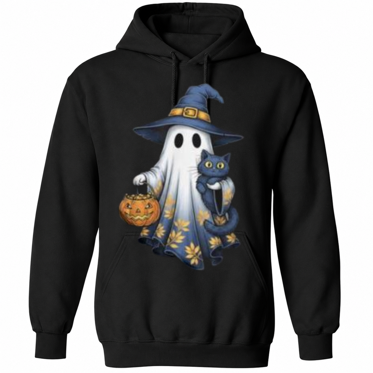 Cute Witch Ghost & Black Cat Halloween T-Shirt – Spooky Pumpkin Graphic Tee