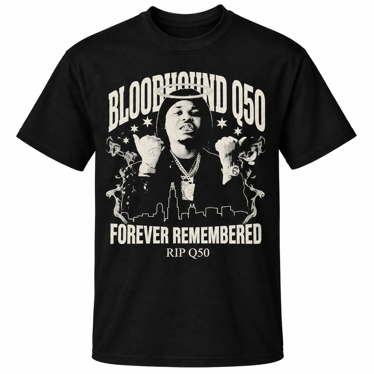 Bloodhound Q50 Forever Remembered RIP Memorial Graphic Hoodie – Black Hip Hop Tribute Sweatshirt