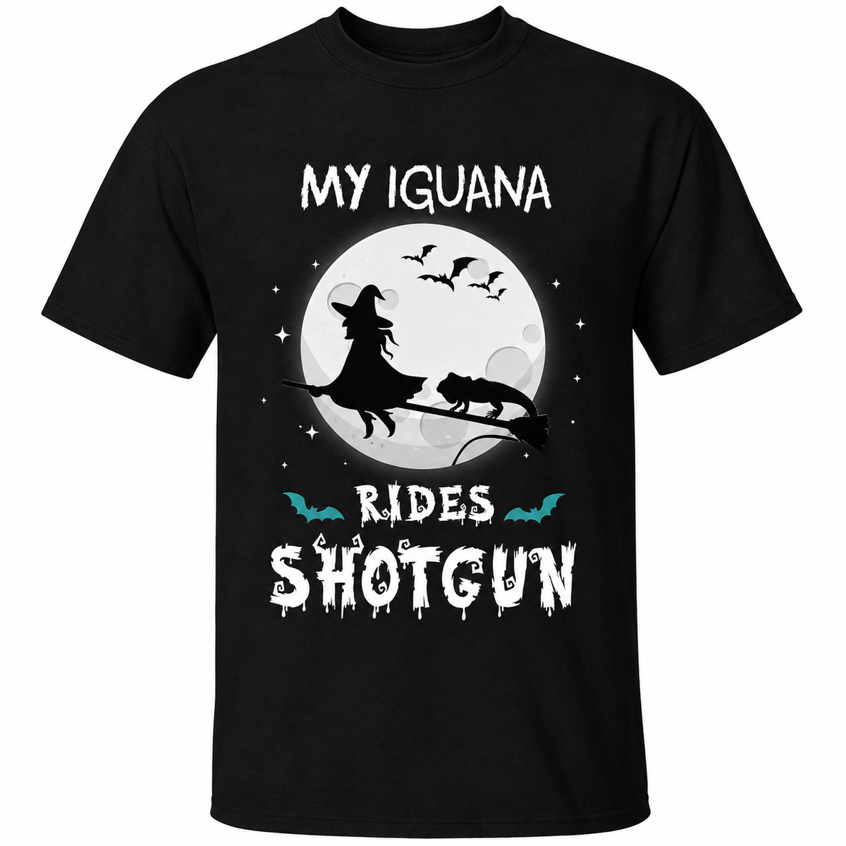 My Iguana Rides Shotgun Halloween  Funny Iguana & Witch Design T-Shirts