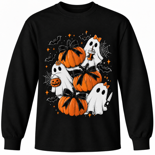 Halloween Ghosts & Pumpkins Pullover T-Shirst