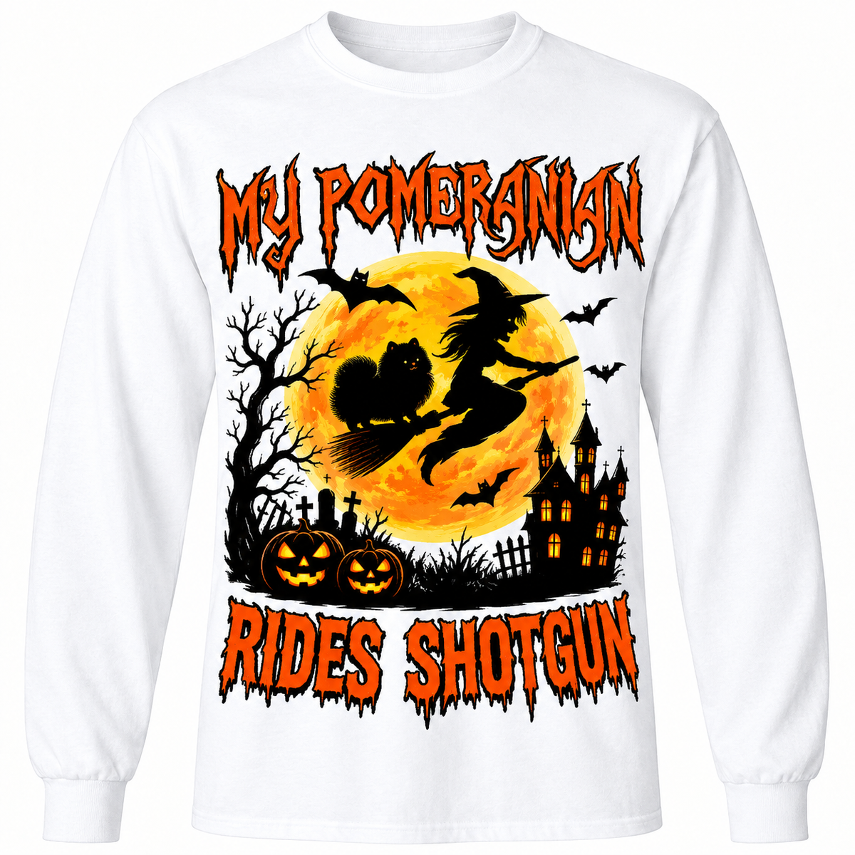 Pomeranian Halloween Rides Shotgun T-Shirst