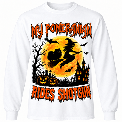 Pomeranian Halloween Rides Shotgun T-Shirst