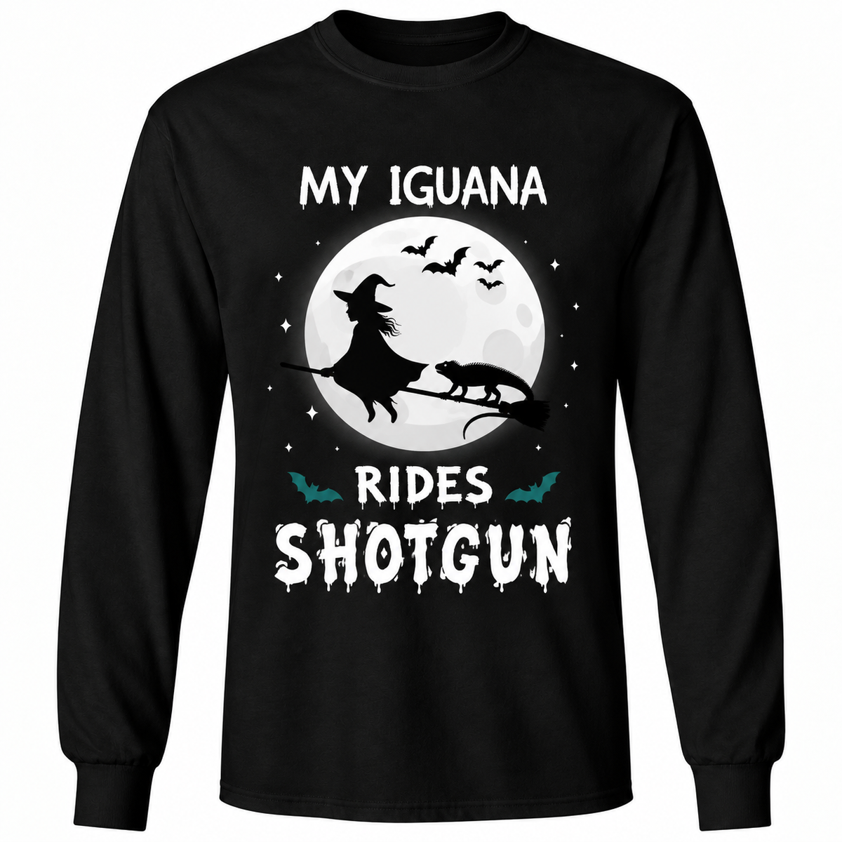 My Iguana Rides Shotgun Halloween  Funny Iguana & Witch Design T-Shirts