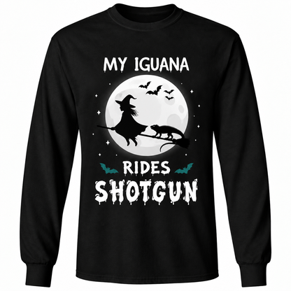 My Iguana Rides Shotgun Halloween  Funny Iguana & Witch Design T-Shirts