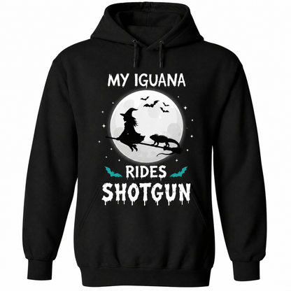 My Iguana Rides Shotgun Halloween  Funny Iguana & Witch Design T-Shirts